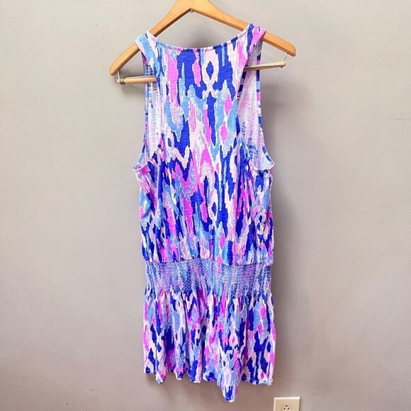 Lilly Pulitzer Women's Sleeveless Smocked Dress Size M Cotton & Modal Blue & Pin - Picture 6 of 6